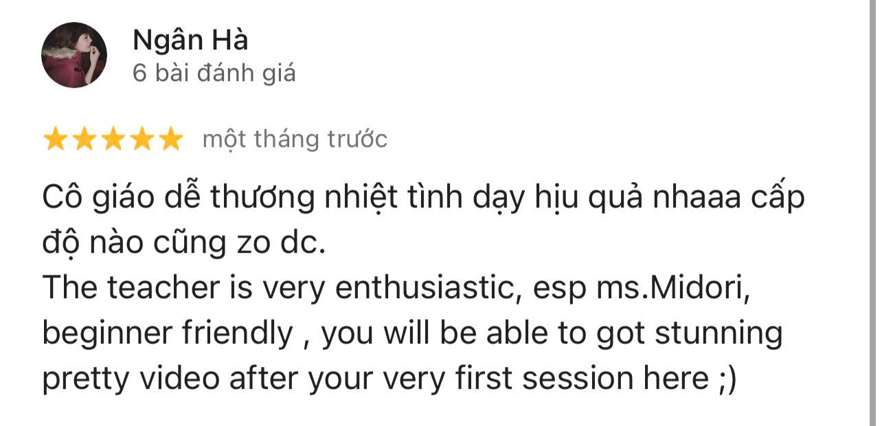 Ảnh chụp lời nhắn cảm nhận của học viên Minh Anh